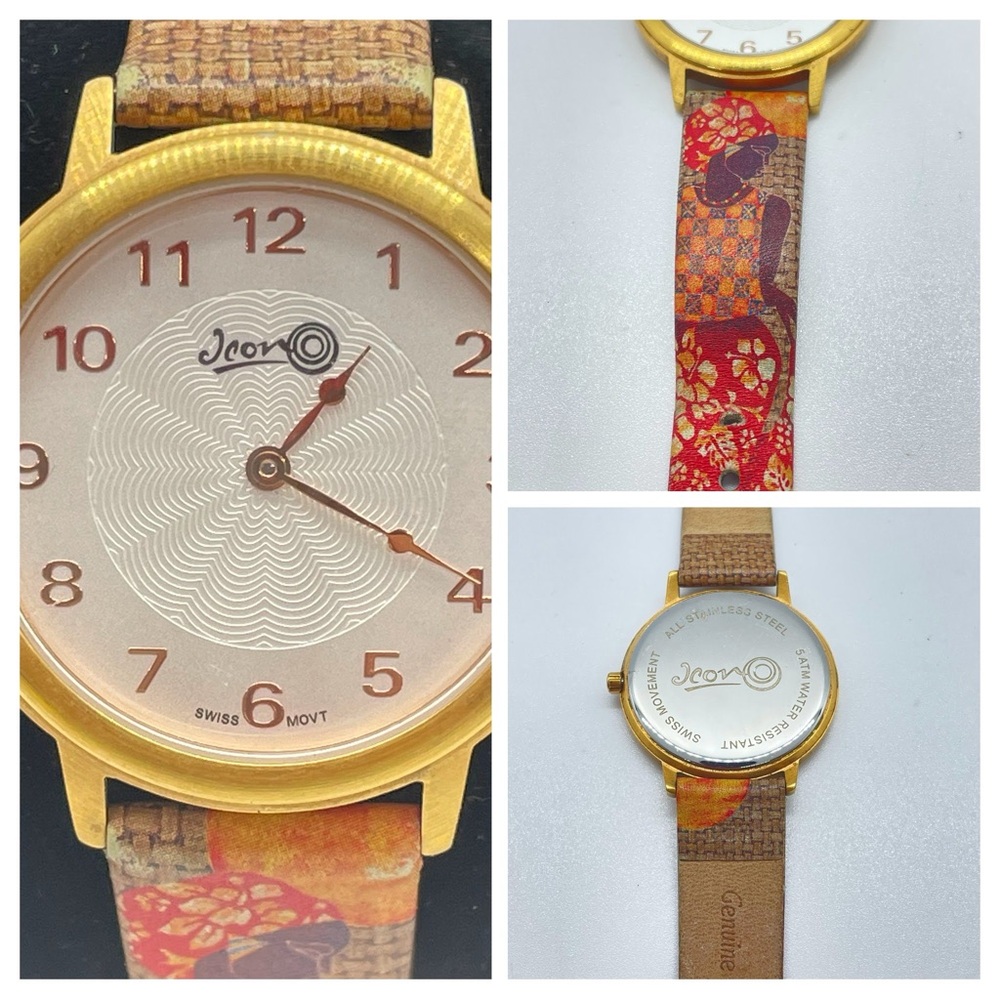 ICON Womens Watch Swiss Movement 5ATM Water Resistant African Woman on Band